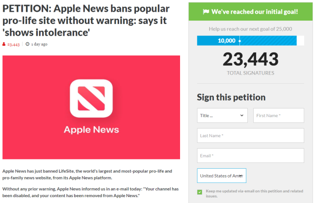 Apple bans pro-life news